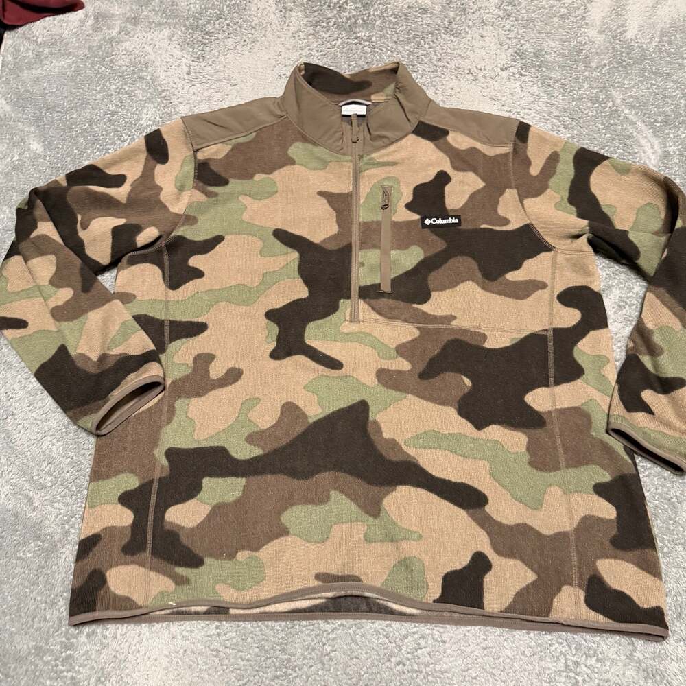 Columbia Fleece Jacket Mens 3XL Camo Sweatshirt Full Zip Hunting Outdoor Brown